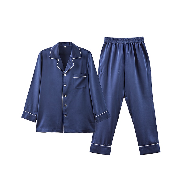 苏宁极物 男式经典款真丝家居服套装睡衣睡裤