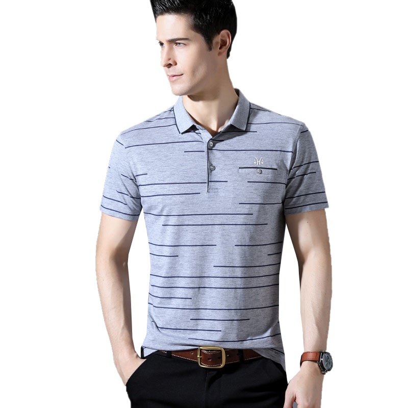 恒源祥男士短袖t恤夏季条纹棉中青年男装翻领polo衫