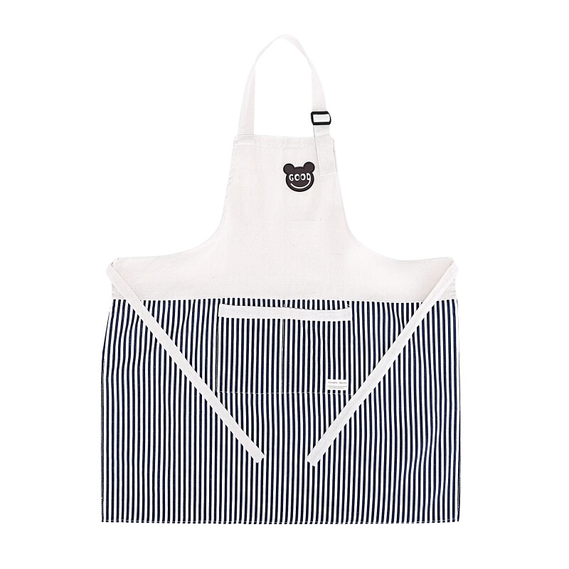 拾画 韩版时尚棉麻围裙 蓝色条纹 厨房家居时尚烘焙5145-1