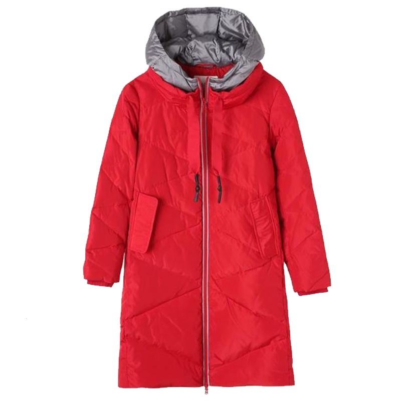 拉贝缇红色羽绒服2019冬季新款时尚百搭女中长款韩版修身显瘦外套60007109