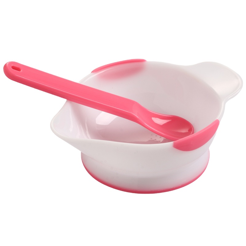 宝宝辅食碗勺儿童餐具套装新生儿防摔研磨小勺子婴儿幼儿吃饭 粉色-白勺款(送 硅胶软勺+感温变色软勺) 敬平
