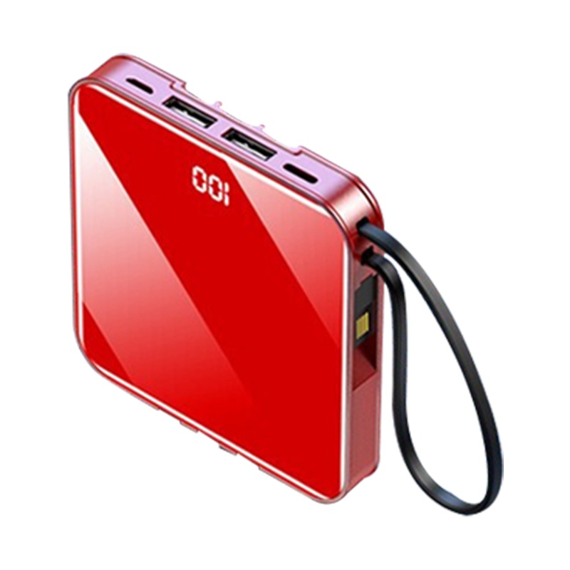 ZNNCO镜面充电宝20000毫安时超薄小巧迷你自带线大容量快充移动电源便携苹果华为小米2万mAh快充版自带四线-镜亮红