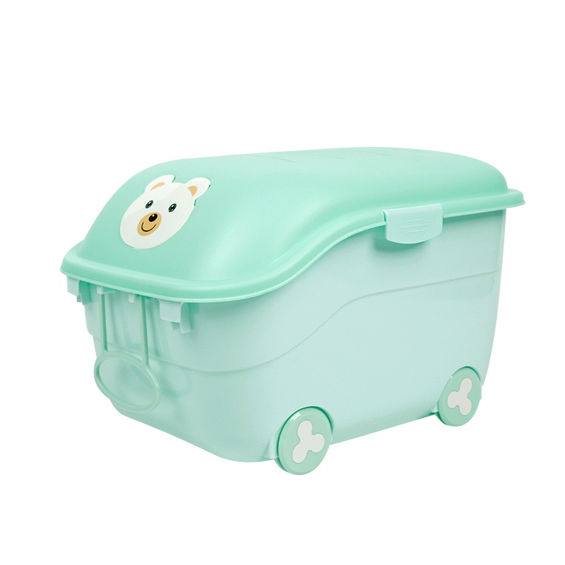 DuDi/青蛙嘟迪 母婴幼儿童玩具收纳箱塑料整理箱滑轮有盖卡通后备箱储物零食箱 蓝色
