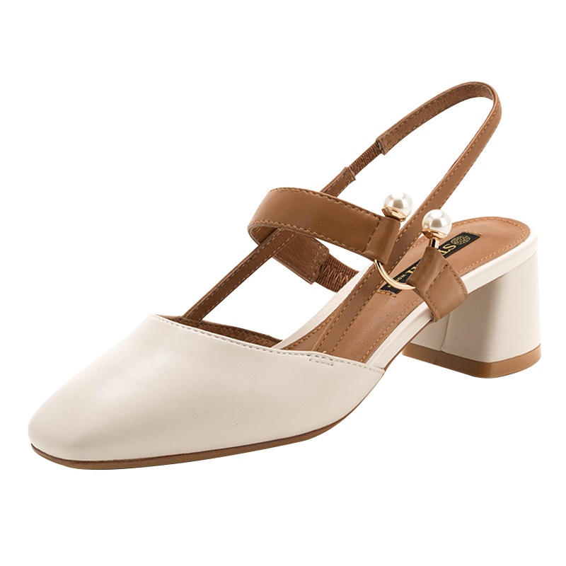 ST&SAT/星期六羊皮革金属装饰圆头中跟粗跟时尚单鞋女SS91114109