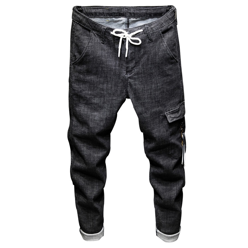 超音狼春夏款 九分松紧腰大口袋休闲牛仔裤WJD-3822