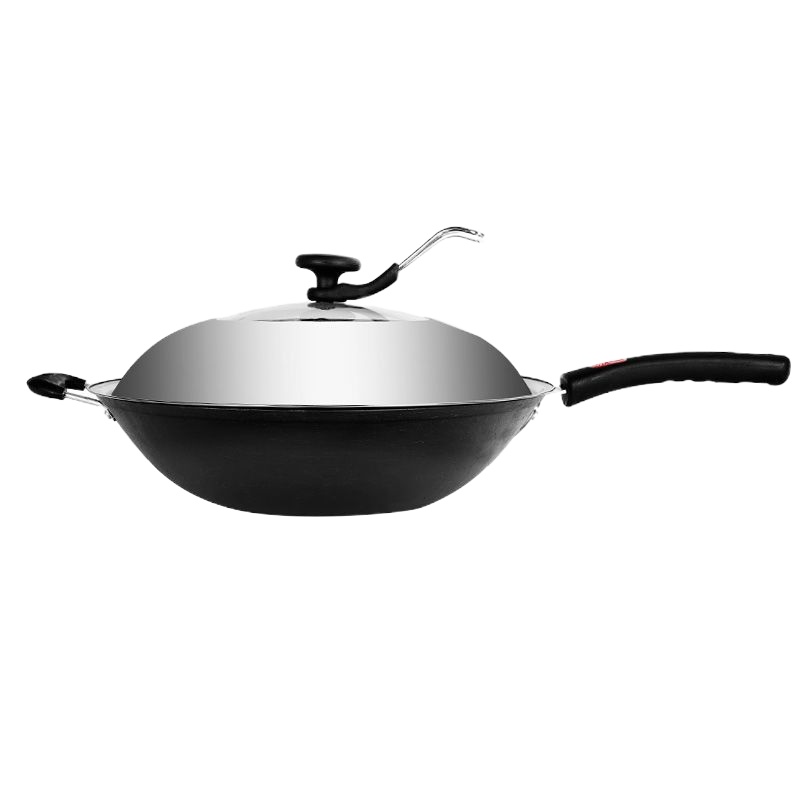 [品牌优选]无涂层老式铁锅不粘锅炒锅电磁炉煤气灶炒菜锅具吉祥鹤 36平底加厚+不锈钢锅盖送锅铲