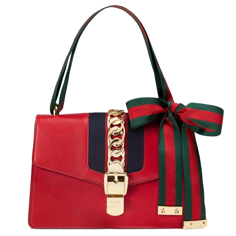 [直营]古驰(GUCCI) Sylvie系列 欧美时尚 女士皮革 单肩包 手提包丝带蝴蝶结包 女包