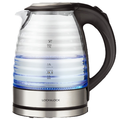 乐扣乐扣(LOCK&LOCK)电热水壶EJK317BLK 高硼硅玻璃 静音防干 1.7L大容量烧水壶 蓝光电水壶