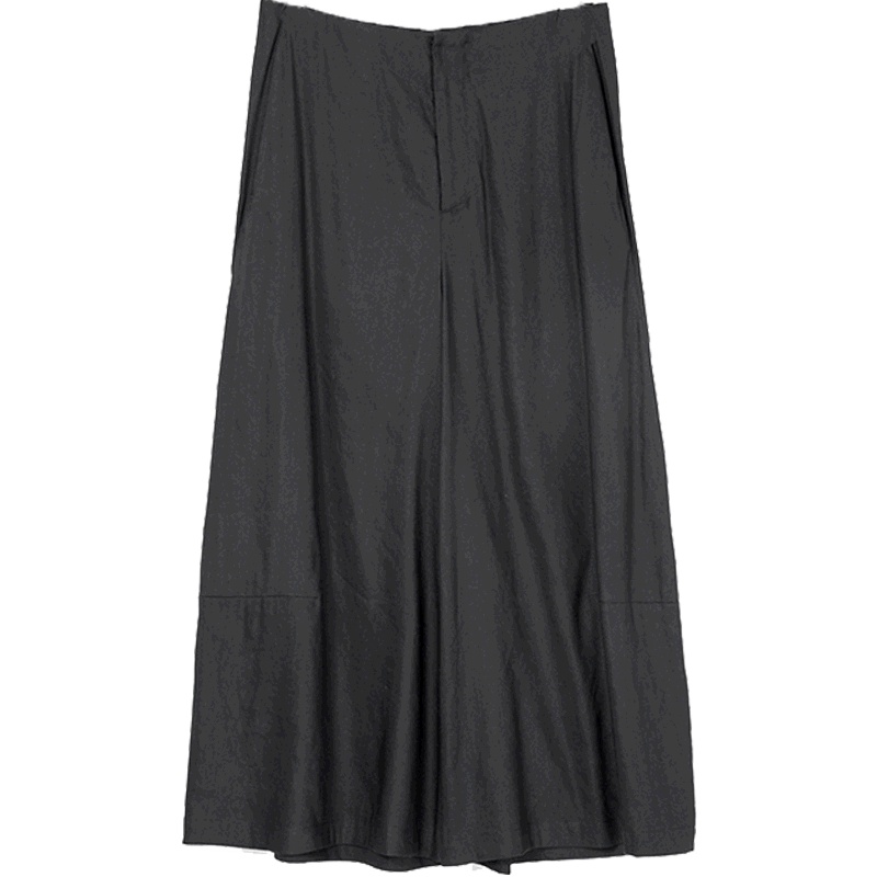 伊芙丽新款职业纯色高腰亚麻中长裤女