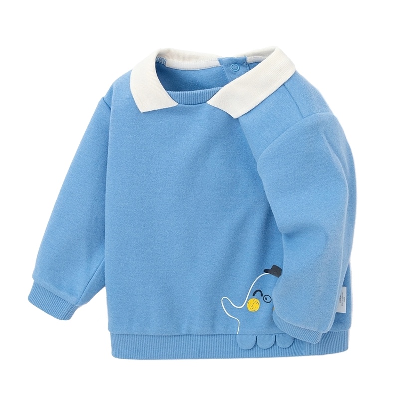 巴拉巴拉婴童长袖针织T恤2021年春季小童博士帽小章鱼图案翻领长袖卫衣