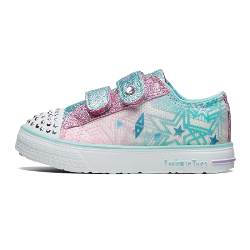 斯凯奇（SKECHERS）童鞋低帮可爱帆布鞋时尚闪钻印花魔术贴休闲鞋10728N