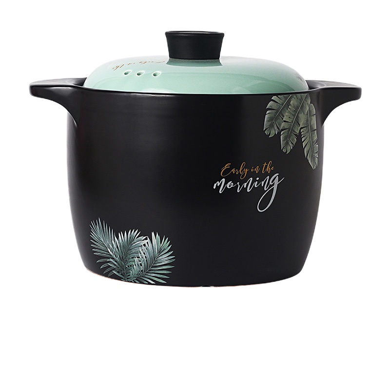 砂锅煲汤家用煤气灶专用烘焙精灵煲汤锅沙锅瓦煲陶瓷小号汤锅炖锅 6L北欧绿叶砂锅