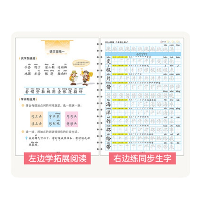 六品堂一二三年级儿童凹练字帖练字板描红本魔法7-10岁小学生 一年级上下册(4本凹槽)+40支笔芯+2只笔杆+2个握笔器