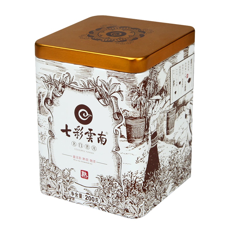 七彩云南 名门普洱 普洱茶熟茶 散茶 200g/罐 勐海茶区 南糯山普洱茶 罐装普洱茶 散茶 散熟茶 七彩普洱 茶窝茶叶
