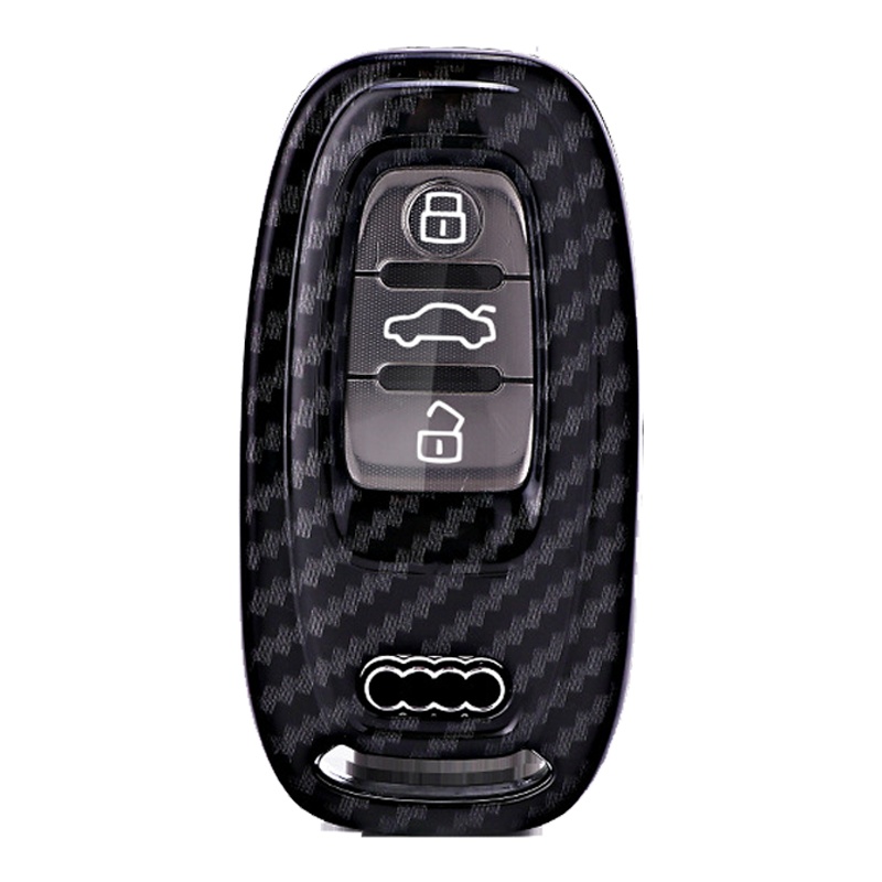 富屯 奥迪A6L钥匙包 奥迪汽车A4LQ5钥匙包A6LA7套A5A8扣新款碳纤纹全包壳 全黑套装