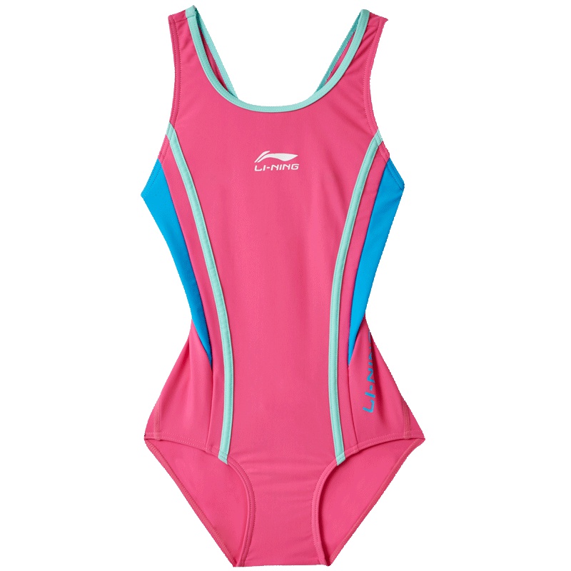 李宁儿童泳衣学生专业连体三角训练泳衣女童中大童游泳衣516