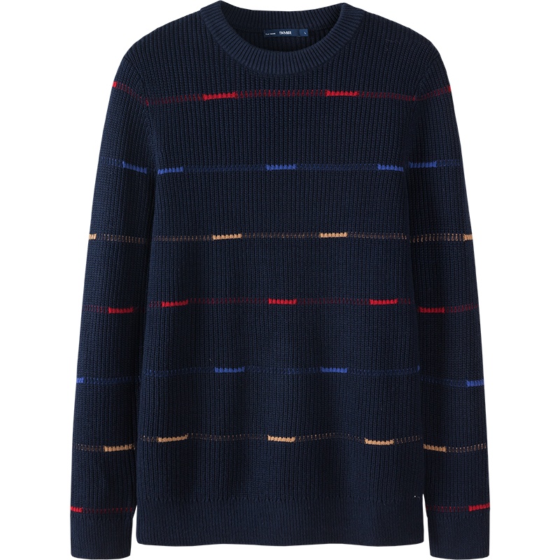 森马套头毛衫男冬简约圆领撞色提花毛衣潮流男青年针织衫