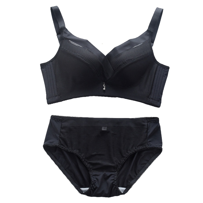 法国MNMU聚拢无钢圈文胸性感深V收副乳文胸套装透气蕾丝边无痕内衣U型美背小胸罩