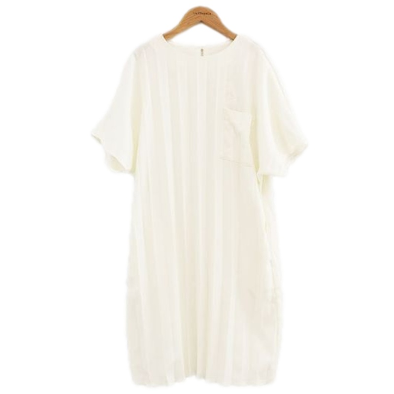 【福利款】拉夏贝尔新款宽松简约显瘦短袖纯色圆领中长款连衣裙女