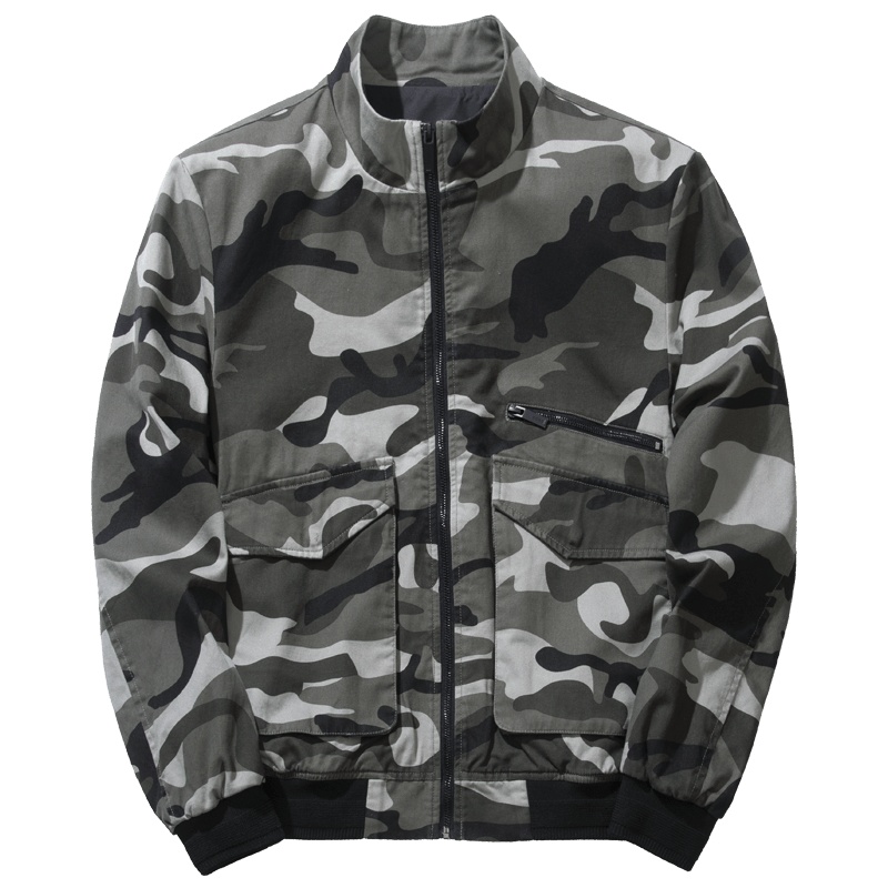 千纸鹤男士秋装上衣新款时尚休闲立领迷彩纯棉夹克外套30265