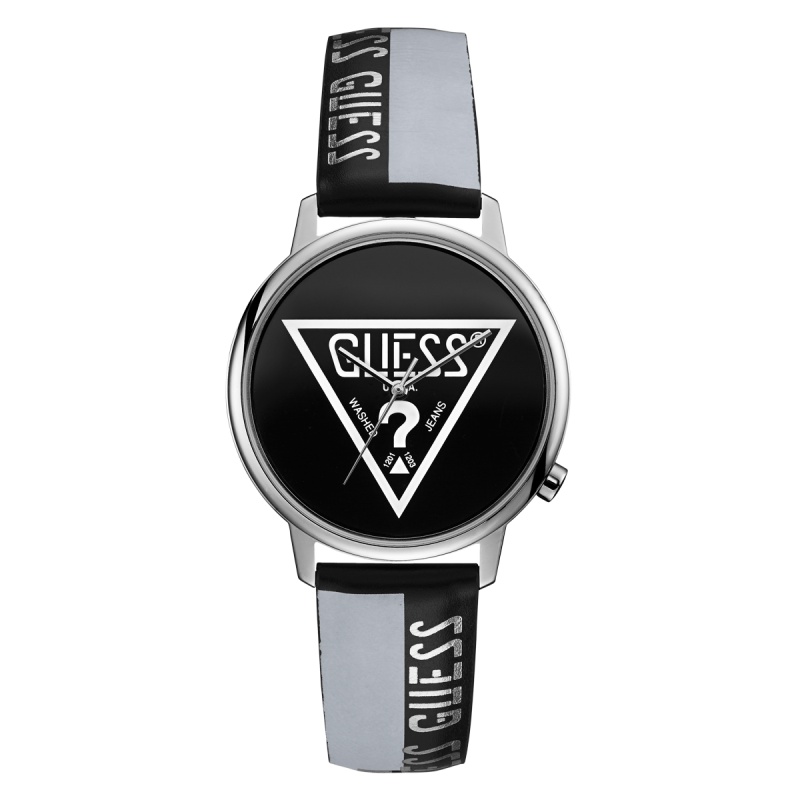 GUESS黑色经典LOGO倒三角拼色石英腕表V1015M1