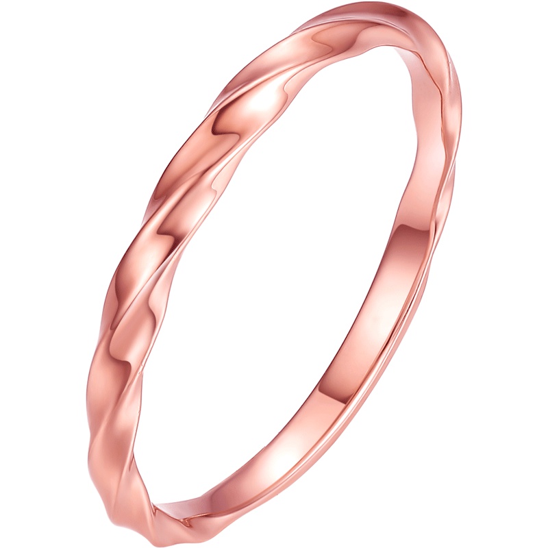 周大生 18K彩金水波纹戒指女正品新款定价黄金女戒 Au750玫瑰指环结婚求婚送女友