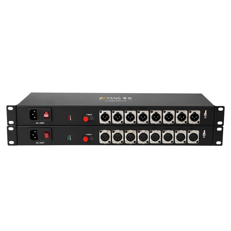博扬 8路卡侬音频光端机 卡农头平衡音频光纤延长器 8路正向光纤传输器 1U机架式一对 BY-XLR-8X-P