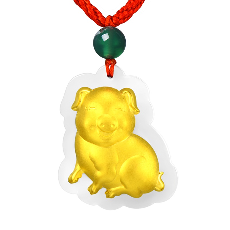 蒂蔻饰品新款金镶玉12生肖吊坠项链男女款和田玉红绳项坠宝宝款