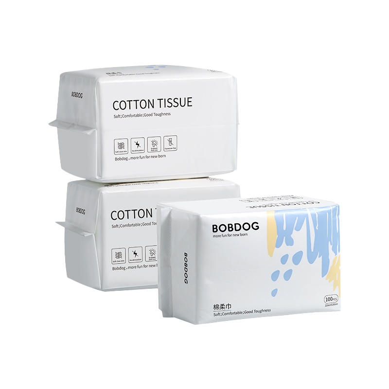 巴布豆 BOBDOG婴儿棉柔巾宝宝专用加大加厚新生儿一次性洗脸巾干湿两用洁面巾 100抽*3包