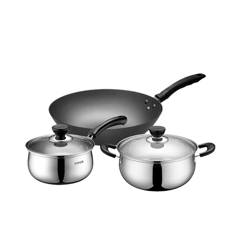 苏泊尔 VTP1601T经典厨房锅具三件套不锈钢铸铁三件套