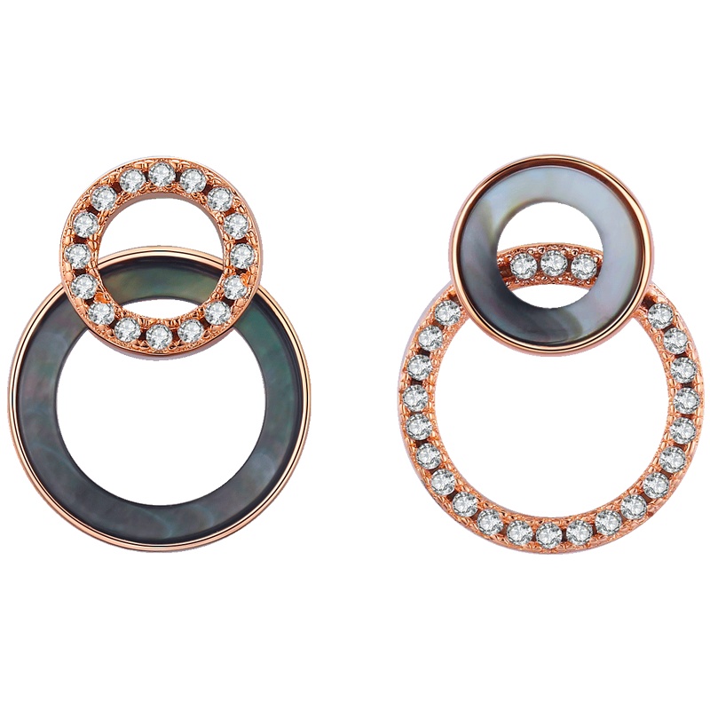 佰色传情BRIR贝壳圆圈耳钉女纯银耳饰简约个性百搭不对称耳环