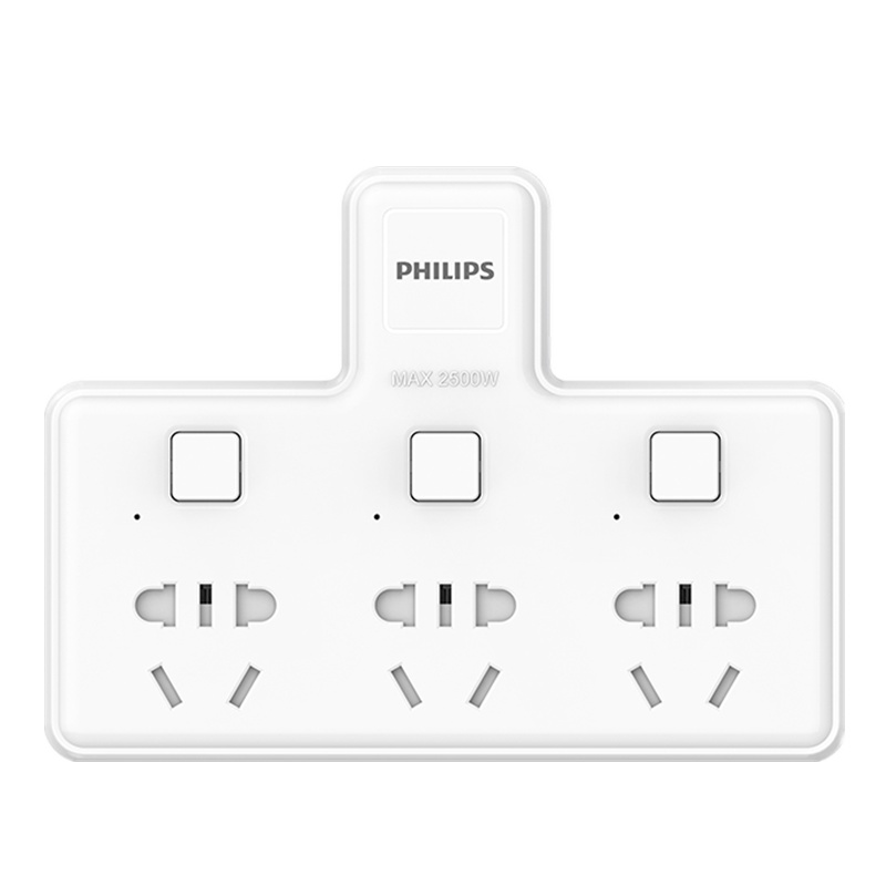 飞利浦(Philips)SPS2300C/93一转三分控开关三位无线转换器带保护门转接插头插座墙面转换器接线板白色