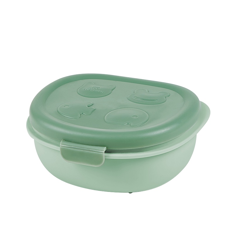 babycare宝宝外出便携吃饭套装婴儿吸盘碗儿童餐具勺剪双碗套装淡藻绿