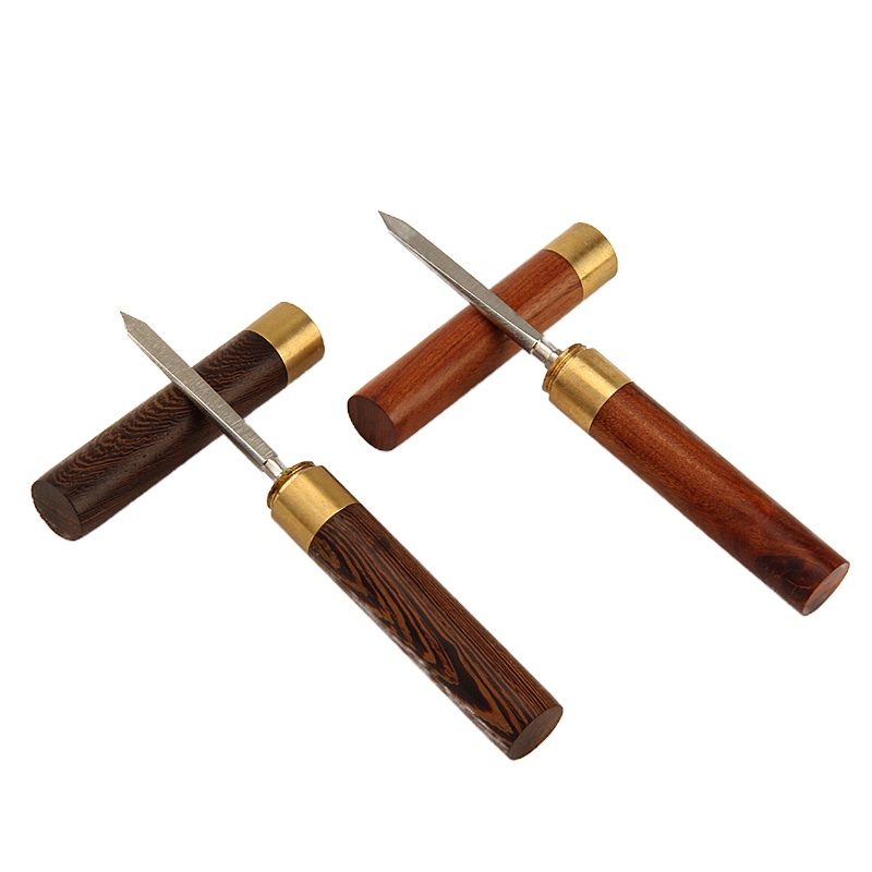 唐宏坊 茶道配件黑檀木花梨木普洱茶刀花不锈钢茶针 款式一黑檀木圆头 黑檀木平头