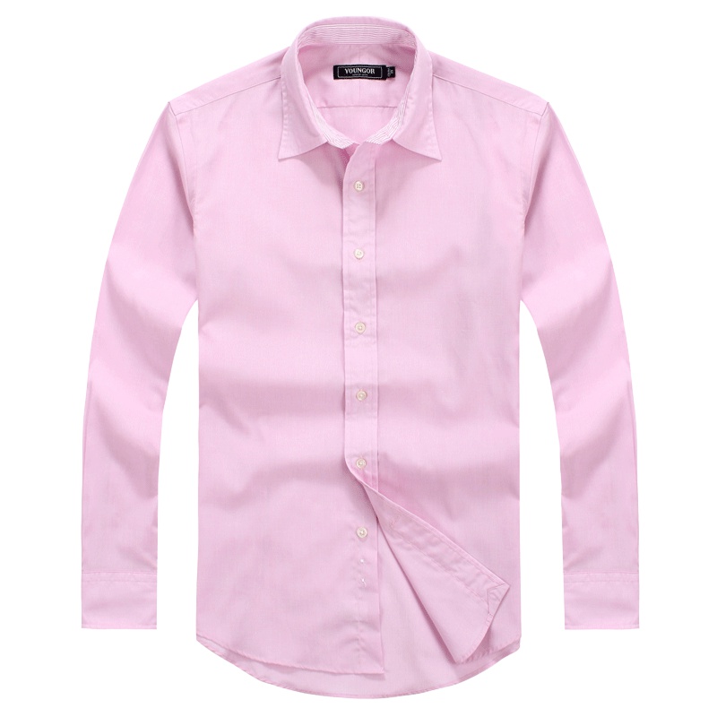 Youngor/雅戈尔男士商务休闲春季粉红素色长袖衬衫100049
