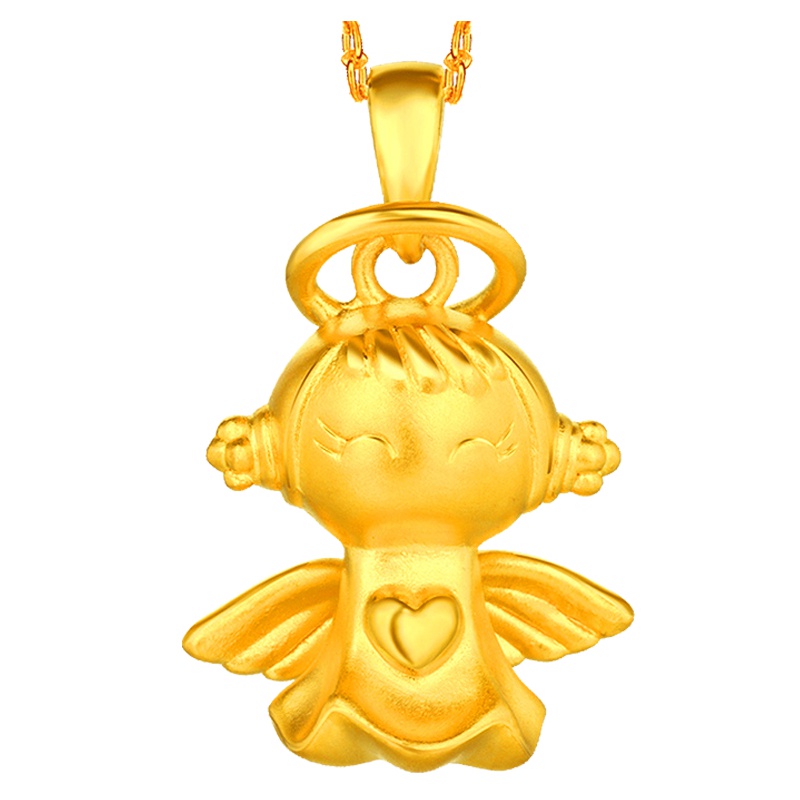手拉手(Slaso) 小天使黄金吊坠女士款 3D硬金天使宝宝吊坠 足金999小天使吊坠项链 定价送恋人