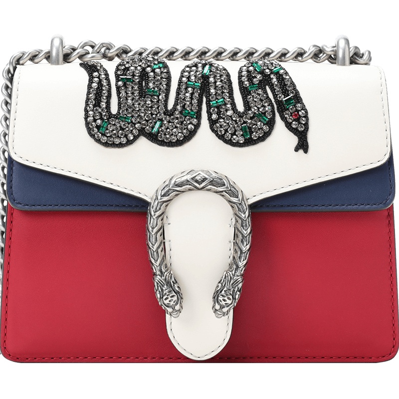 GUCCI 古驰 Dionysus 酒神包 单肩包 斜挎包 链条包迷你 双虎头搭扣蛇纹印花421970银扣