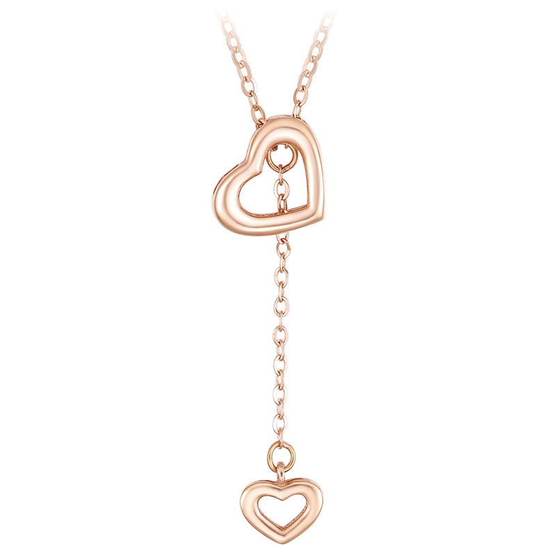 周大生18K金项链正品新款爱心玫瑰金心形锁骨套链AU750彩金吊坠女