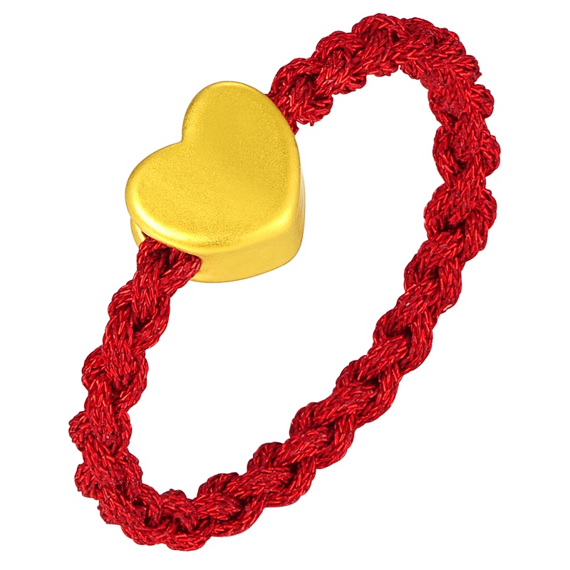 蒂蔻 爱心形黄金戒指女款3D硬足金转运珠编织红绳指环圣诞情人节送女友结婚纪念日礼物送老婆
