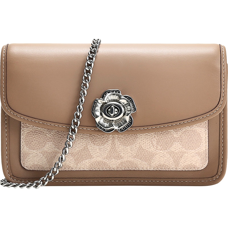 COACH 蔻驰 奢侈品 女士专柜款PARKER系列山茶花涂层帆布配皮手拿包单肩斜挎包 89289