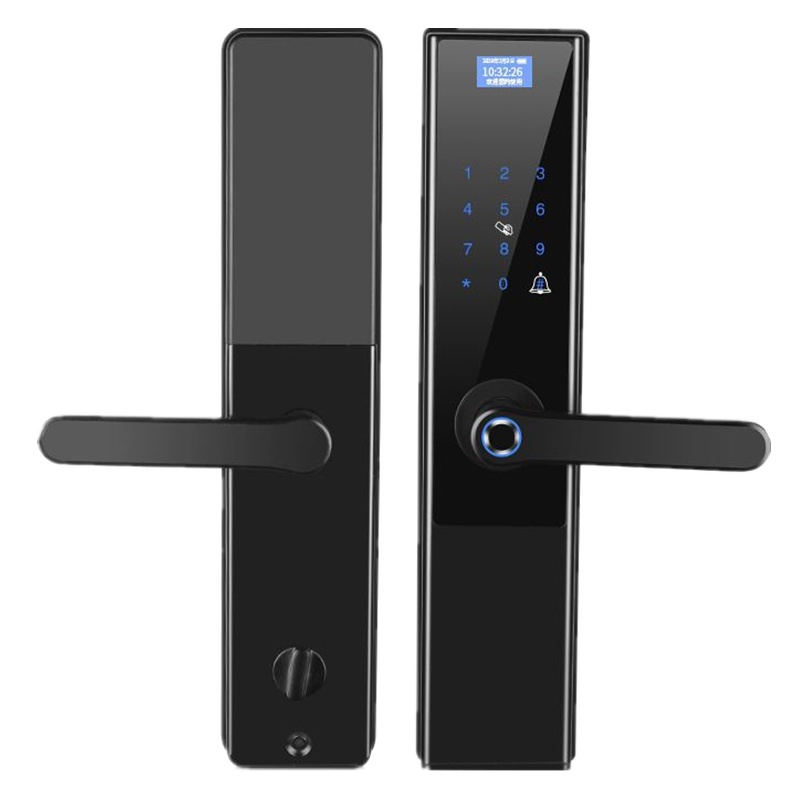 家用防盗门密码锁一握开指纹锁卧室门智能密码锁防盗警报电子门锁 黑色