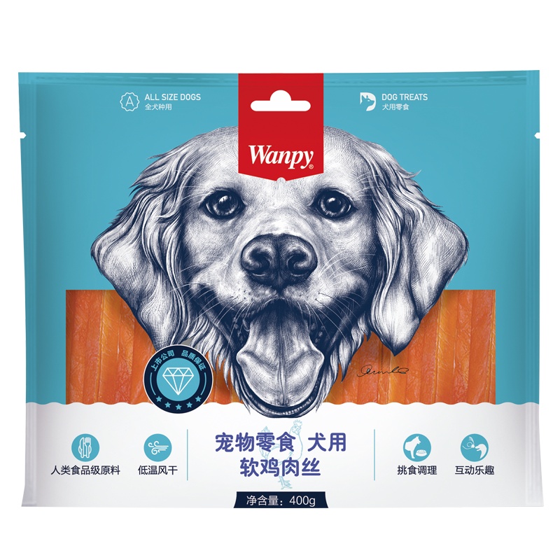 顽皮Wanpy宠物零食犬用软鸡肉丝400g