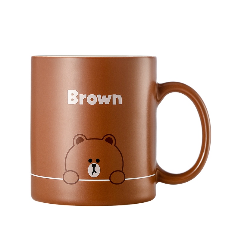 瑞幸咖啡(luckin coffee)联名款可爱陶瓷马克杯情侣水杯(Brown) 380ml