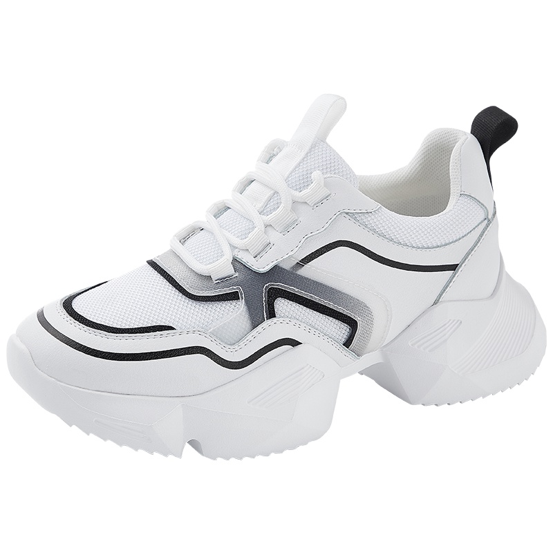 拉夏贝尔2019春季新款复古跑步运动鞋子女韩版学生白色网面老爹鞋