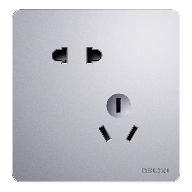 德力西官方开关插座面板多孔银色家用一开五孔带插座面板墙壁开关
