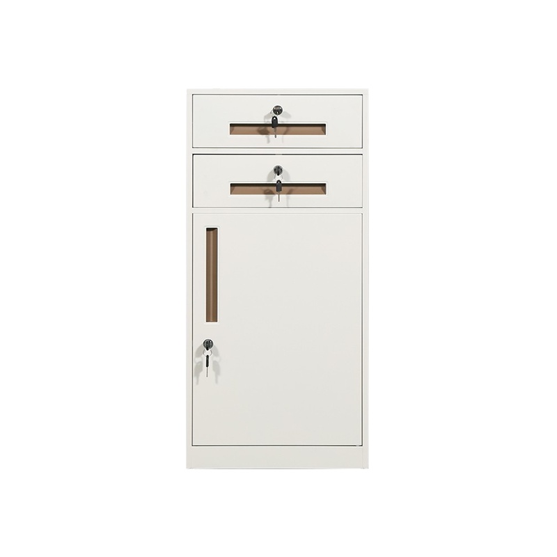 臻远钢制带锁铁皮柜资料柜储物柜 二抽白色