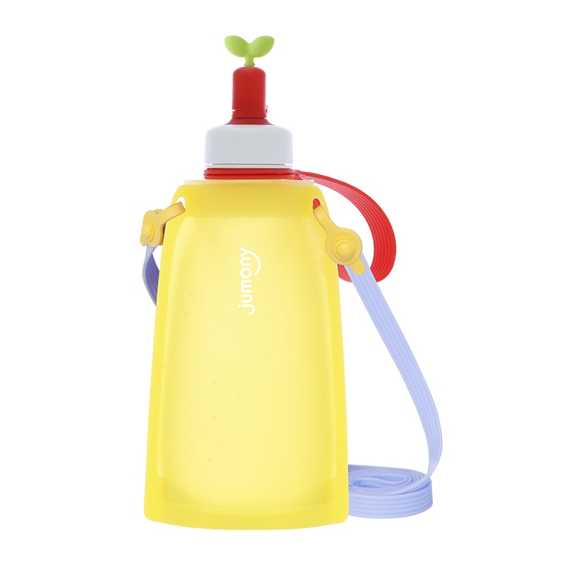 Sillymann 朱莫妮儿童宝宝折叠水壶便携背带水杯 300ml 黄色 铂金硅胶