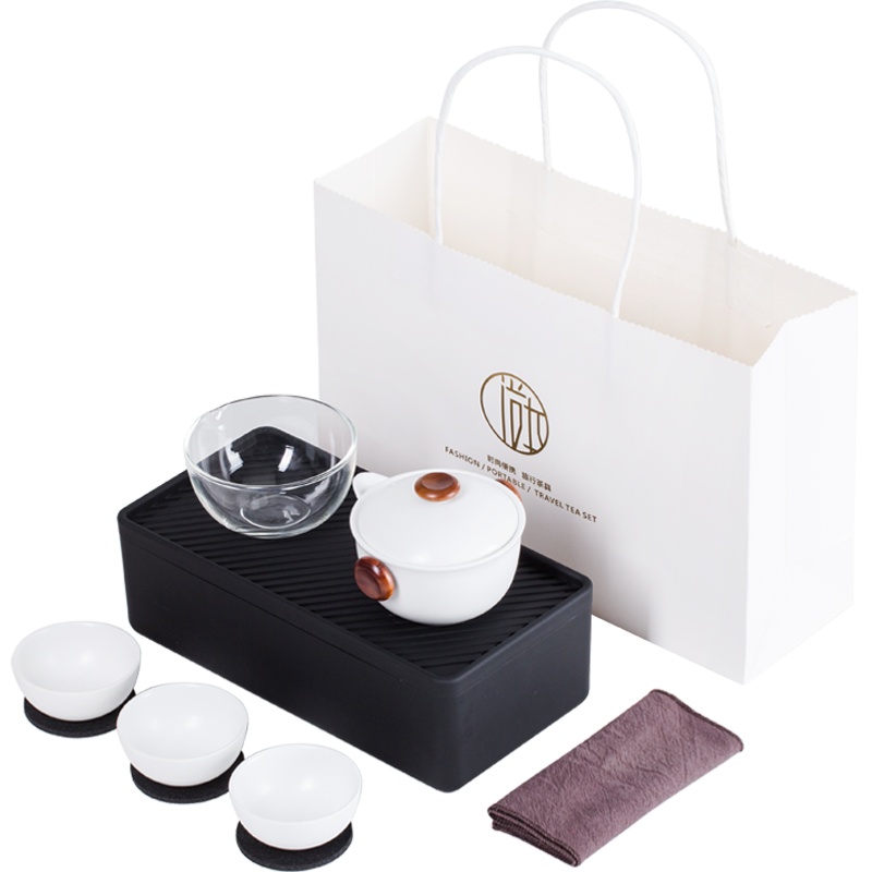 苏宁宜品 便携式旅行茶具一壶三杯小套车载功夫茶具套装收纳盒