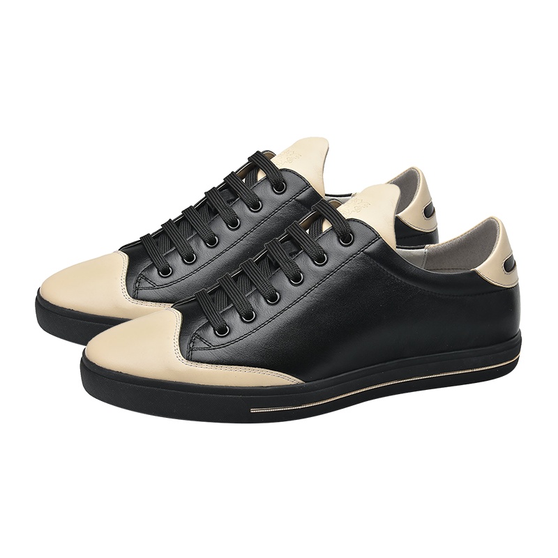 潮流打蜡牛皮真皮男鞋撞色系带男运动休闲鞋滑板鞋男单鞋