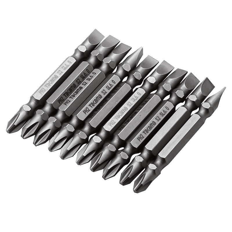 takama(高松)408460 双头十字一字螺丝批头套装10件套电动螺丝刀批头起子头旋具头S2带强磁PH2SL6*65